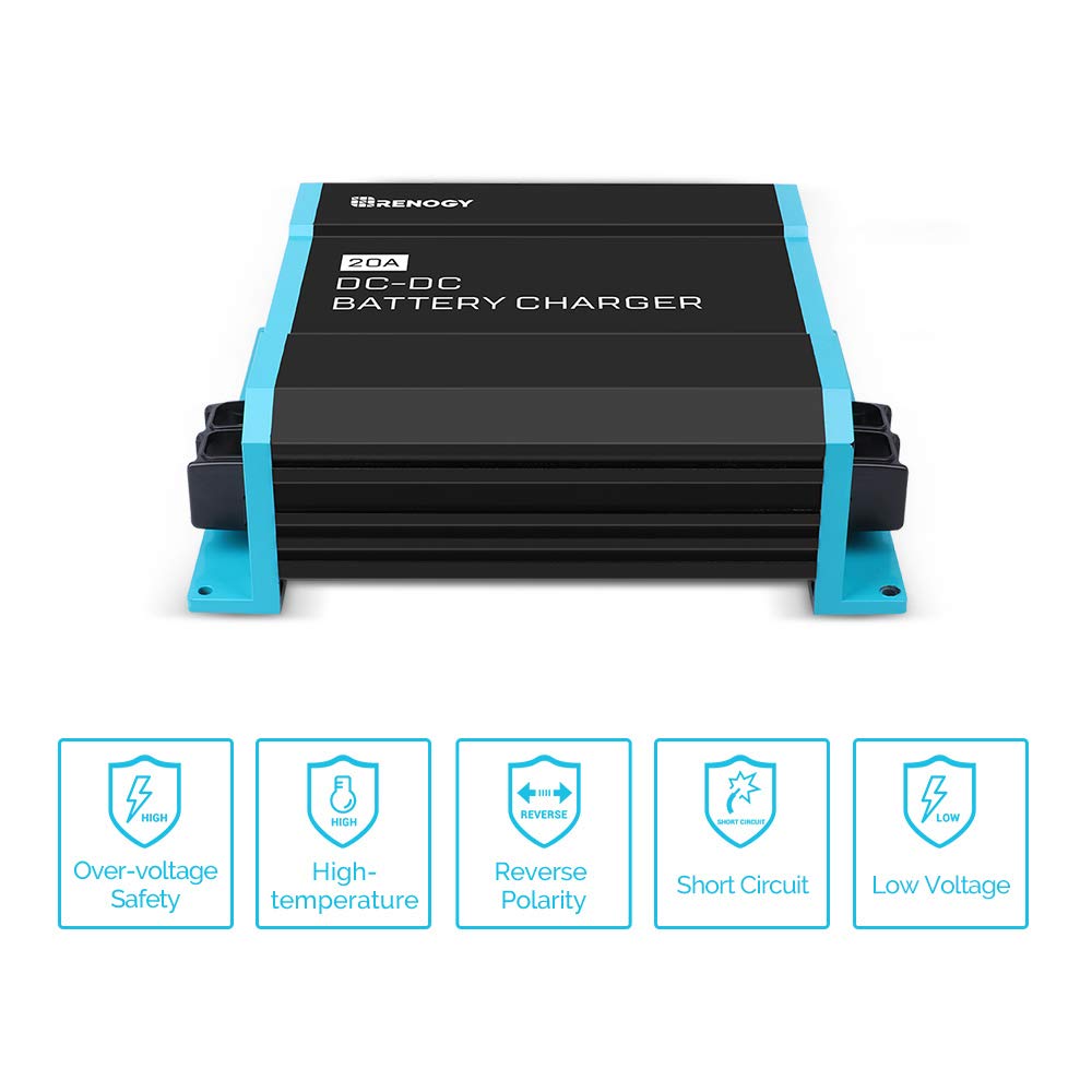 Renogy 12V 20A DC to DC On-Board Battery Charger for Flooded, Gel, AGM, and Lithium, Using Multi-Stage Charging in RVs, Commercial Vehicles, Boats, Yachts, 20A