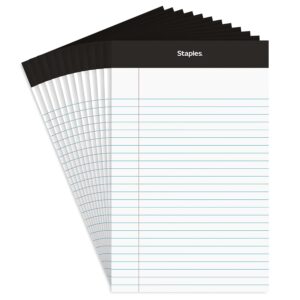 staples tru red notepad, 5" x 8", narrow ruled, white, 50 sheets/pad, dozen pads/pack (tr57338)