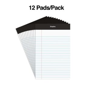 STAPLES TRU RED Notepad, 5" x 8", Narrow Ruled, White, 50 Sheets/Pad, Dozen Pads/Pack (TR57338)