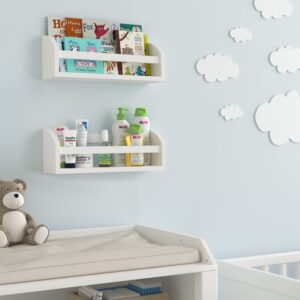 Wallniture Lissa Wall Shelf Wood Wall Mounted White Bookshelf for Nursery Wall Decor, Kids Storage Organizer Set of 2