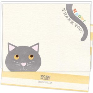 koko paper co meow! thank you! cat thank you cards. set of 25 cards and white envelopes. puur-fect way to say thank you!