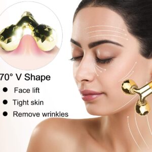 Amirce Face Massager Roller Golden 3D Roller Electric Facial Roller and T Shape Facial Roller Massager Kit Face Roller