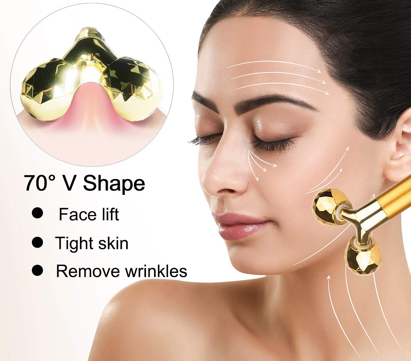Amirce Face Massager Roller Golden 3D Roller Electric Facial Roller and T Shape Facial Roller Massager Kit Face Roller