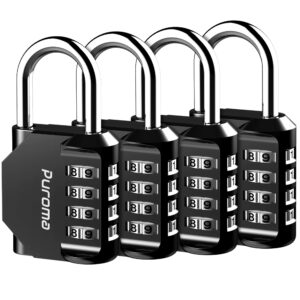 puroma 4 pack combination lock 4 digit locker lock outdoor waterproof padlock for school gym locker, sports locker, fence, toolbox, gate, case, hasp storage (black)