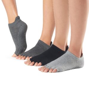 toesox low rise half toe grip socks, multi pack – non-slip pilates socks for women and men, barre & yoga grip socks