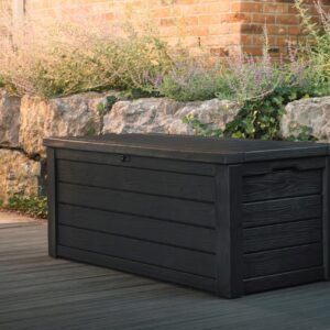 Keter Westwood 150 Gallon Plastic Outdoor Furniture Storage Deck Box, Dark Gray