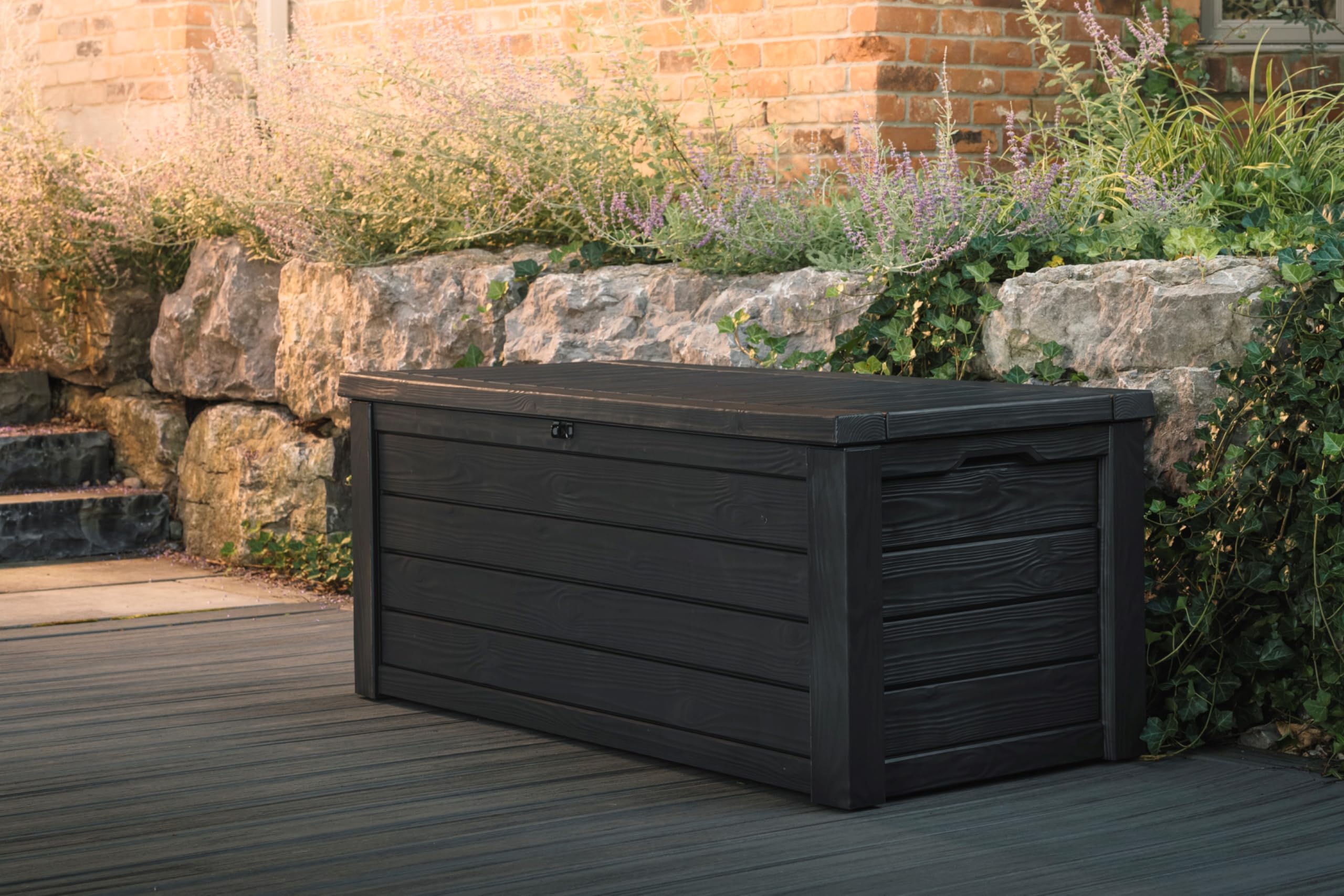 Keter Westwood 150 Gallon Plastic Outdoor Furniture Storage Deck Box, Dark Gray