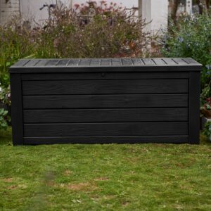 Keter Westwood 150 Gallon Plastic Outdoor Furniture Storage Deck Box, Dark Gray