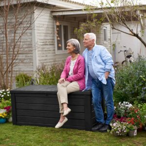 Keter Westwood 150 Gallon Plastic Outdoor Furniture Storage Deck Box, Dark Gray