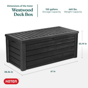 Keter Westwood 150 Gallon Plastic Outdoor Furniture Storage Deck Box, Dark Gray