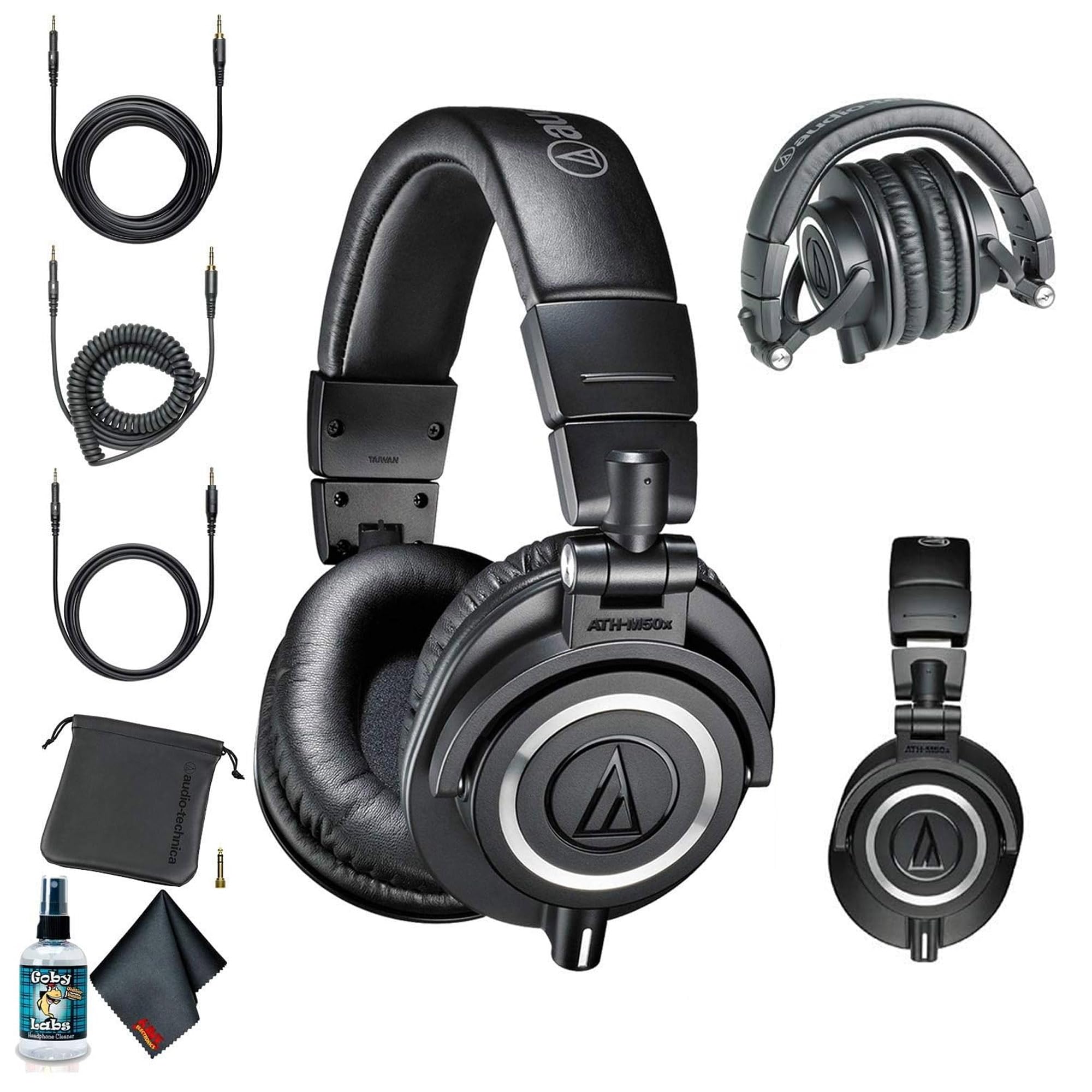 Audio-Technica ATH-M50x Professional Studio Monitor Headphones (Black) with Carrying Case, 6Ave Cleaning Kit