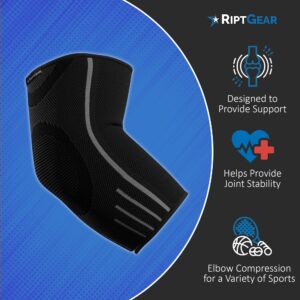 RiptGear Elbow Compression Sleeve - Elbow Brace for Men and Women - Sleeve for Tendonitis, Tennis Elbow, Golfers Elbow, Bursitis, Support Treatment for Joint Pain (Medium, Black (1 Pack))