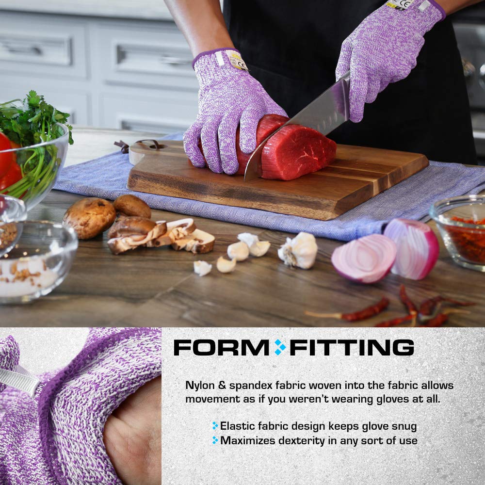 Glove Station Ultra Durable Series Cut Resistant Gloves - Cutting Gloves for Chefs, BBQ and Cooking - Level 5 Protection; Food Grade Safe Cut Proof Gloves - Purple, Medium Size