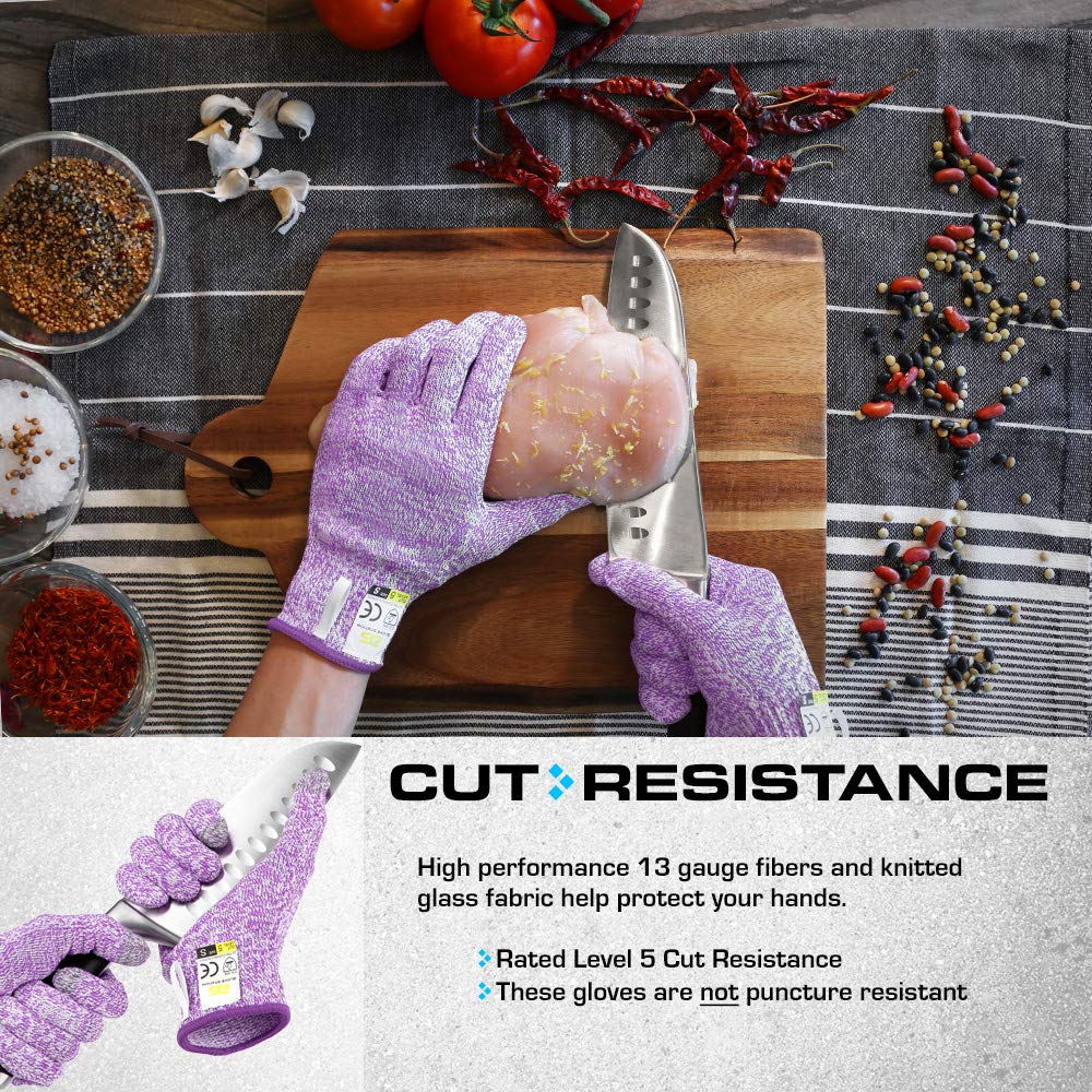 Glove Station Ultra Durable Series Cut Resistant Gloves - Cutting Gloves for Chefs, BBQ and Cooking - Level 5 Protection; Food Grade Safe Cut Proof Gloves - Purple, Medium Size