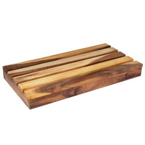 villa acacia wood bread board - 12 x 7 in handcrafted wooden cutting board slicer tray with handle﻿ medium