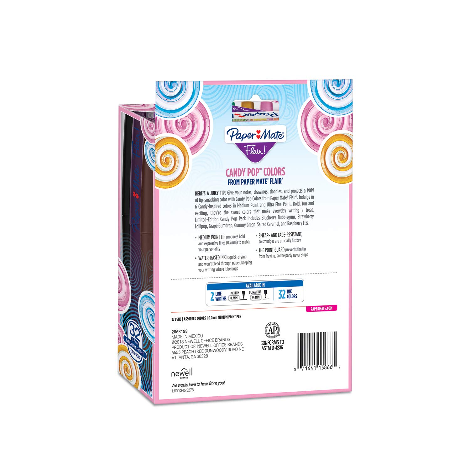 Paper Mate Flair Felt Tip Pens, Medium Point, Limited Edition Candy Pop Pack, 32 Count