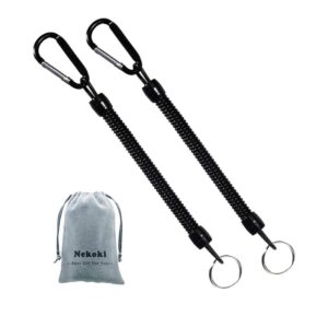 nekoki coil springs keychain cellphone snap hook holder retractable coil cord key chain holder with carabiner keychain,father's day gift,pack of 2 black