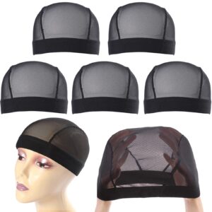 leeven 5 pcs/lot stretchable nylon net mesh dome caps for making wigs black breathable wig cap for women medium size 22"-23.5"