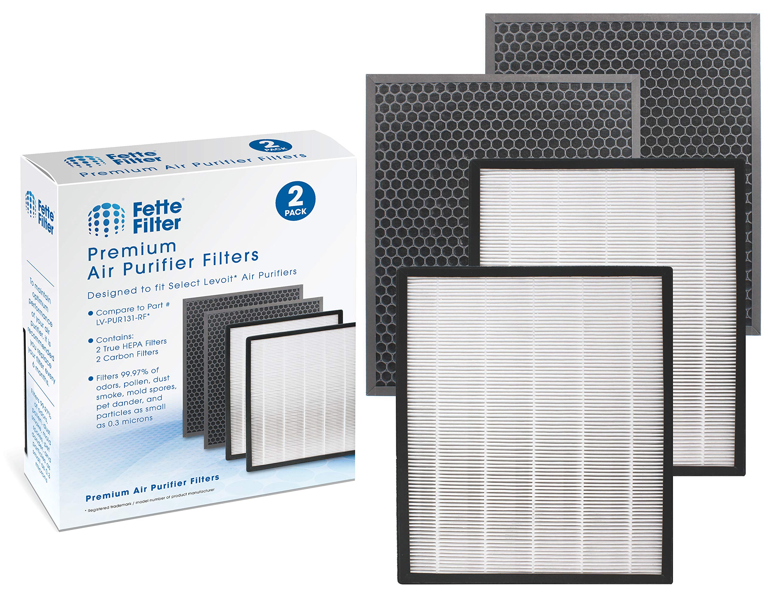 Fette Filter - LV-PUR131 Premium Replacement Filters Compatible with LEVOIT Air Purifier Models LV-PUR131s and LV-PUR13, LV-PUR131-RF, 2 Pack True HEPA and 2 Activated Carbon Filters.