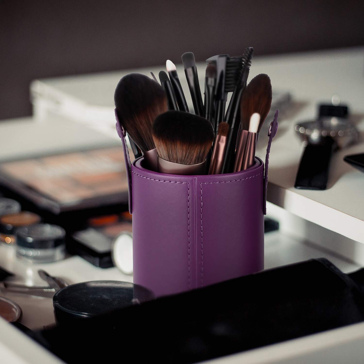 Narwey Makeup Brush Holder Travel Brushes Case Bag Cup Storage Dustproof for Women (Purple)