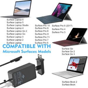 65W Surface Pro Laptop Charger for Microsoft Surface Pro 10 9 8 7+ X 7 6 5 4 3, Windows Surface Laptop 6 5 Studio 4 Go 3 2, Surface Go 2 3, Surface Book 2 1, Support 44W 36W, 11.2FT Cord, Travel Case