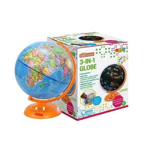 3-in-1 Light Up Globe for Kids - 8” Illuminated Star Map World Globes With Built-in Night Lamp Projector, And Stand - Learning & Educational Stem Toys, Gifts for Kids Ages 8 9 10 11 12 13+ Years Old