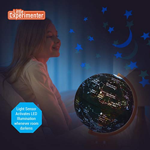 3-in-1 Light Up Globe for Kids - 8” Illuminated Star Map World Globes With Built-in Night Lamp Projector, And Stand - Learning & Educational Stem Toys, Gifts for Kids Ages 8 9 10 11 12 13+ Years Old