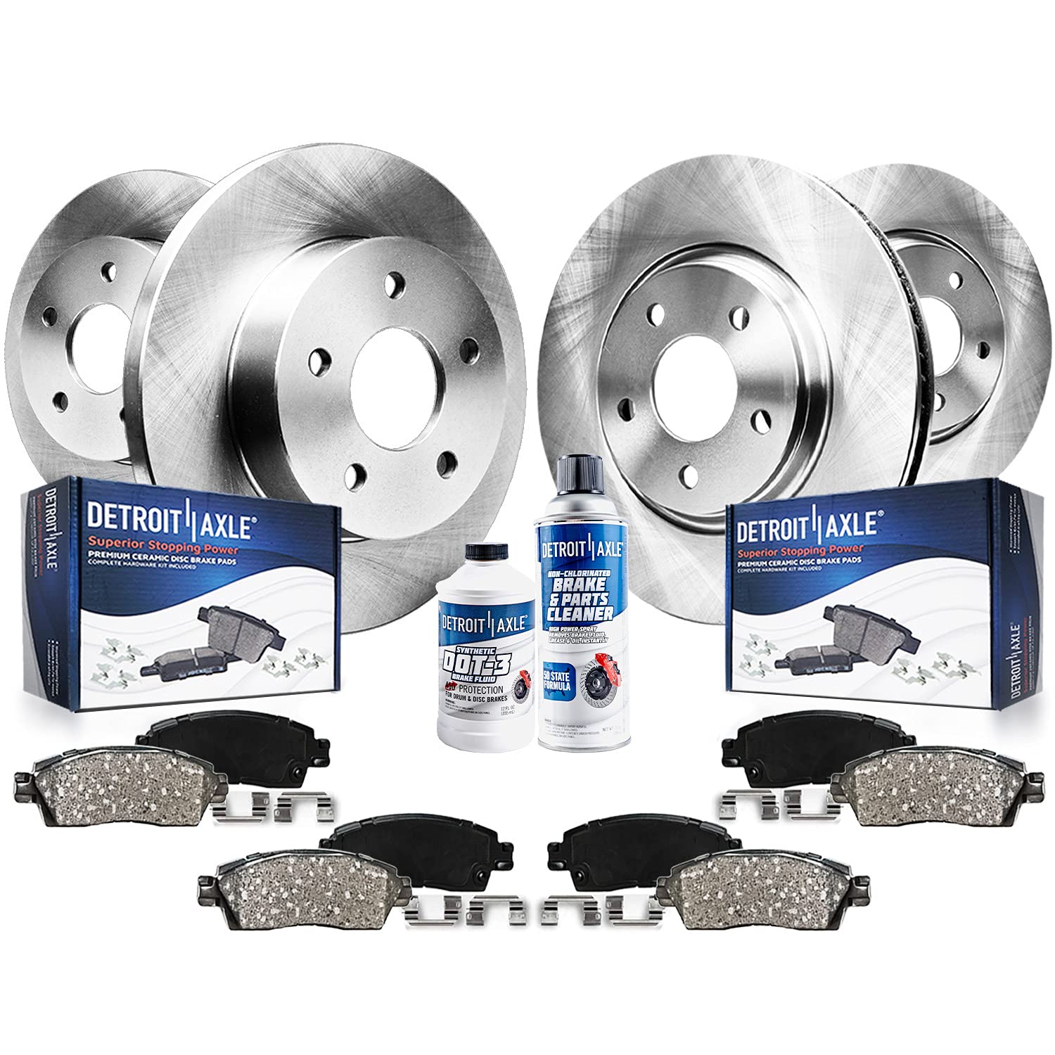 Detroit Axle - Brake Kit for 12-17 Toyota Camry 13-18 Avalon Lexus ES350 ES300h Disc Brake Rotors 2013 2014 2015 2016 2017 Ceramic Brakes Pads Front and Rear Replacement