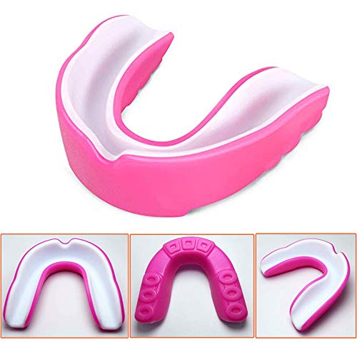 Sports Mouth Guard for Kids Youth/Adults-Mouthguard for Lacrosse, Basketball, Karate, Flag Football, Martial Arts, Rugby, Boxing, MMA, Hockey -Free Carrying Case for Mouthguard(White Pink Kids)