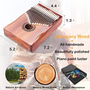 HONHAND Kalimba 17 Keys Thumb Piano, Easy to Learn Portable Musical Instrument Gifts for Kids Adult Beginners with Tuning Hammer and Study Instruction. Known as Mbira, Wood Finger Piano