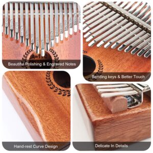HONHAND Kalimba 17 Keys Thumb Piano, Easy to Learn Portable Musical Instrument Gifts for Kids Adult Beginners with Tuning Hammer and Study Instruction. Known as Mbira, Wood Finger Piano