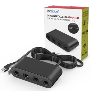 y team controller adapter for gamecube, compatible with nintendo switch, super smash bros switch gamecube adapter for wii u/pc with 4 port