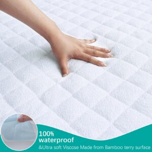 Waterproof Crib Mattress Protector Pad Cover, Crib Mattress Protector Sheets Fitted, Viscose Made from Bamboo Terry Surface, Ultra Soft and Skin-Friendly, Washer & Dryer Friendly, White