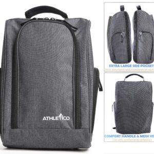 Athletico Golf Shoe Bag - Zippered Shoe Carrier Bags With Ventilation & Outside Pocket for Socks, Tees, etc. (Gray)