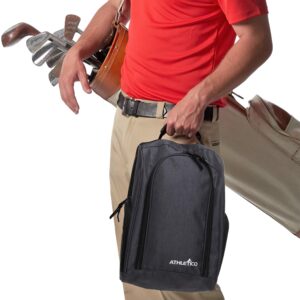 Athletico Golf Shoe Bag - Zippered Shoe Carrier Bags With Ventilation & Outside Pocket for Socks, Tees, etc. (Gray)