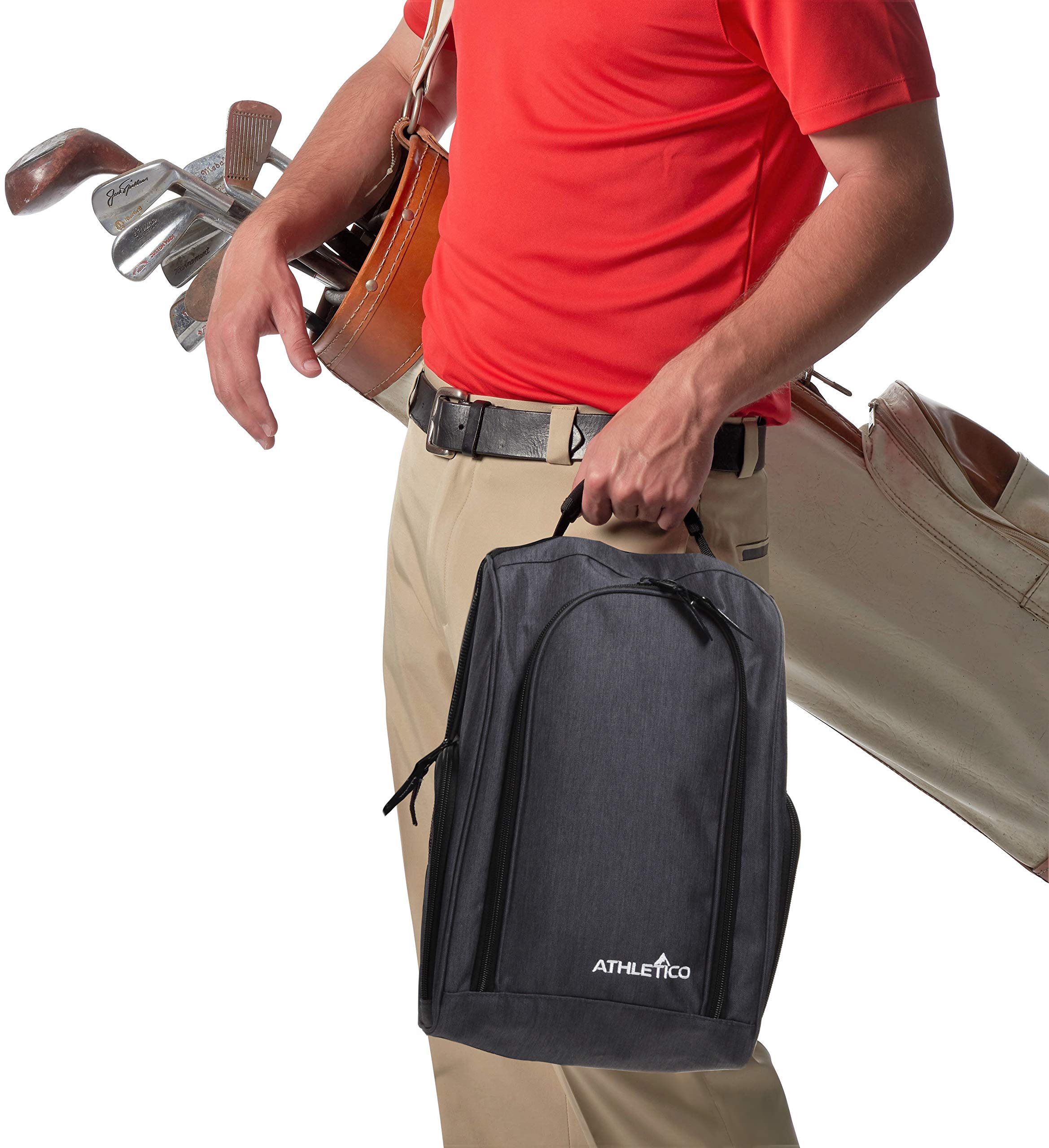 Athletico Golf Shoe Bag - Zippered Shoe Carrier Bags With Ventilation & Outside Pocket for Socks, Tees, etc. (Gray)