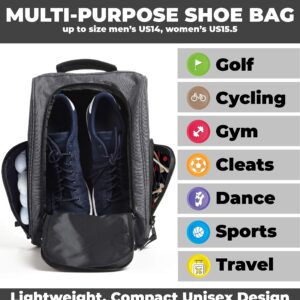 Athletico Golf Shoe Bag - Zippered Shoe Carrier Bags With Ventilation & Outside Pocket for Socks, Tees, etc. (Gray)