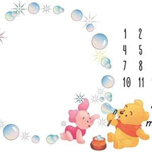 Baby Monthly Milestone Blanket Newborn Photo Props Shoots Backdrop Personalized Animal Yellow Bear Pink Elephant Blowing Bubbles Photography Growing Infants Toddlers Soft Fleece Swaddle Blanket