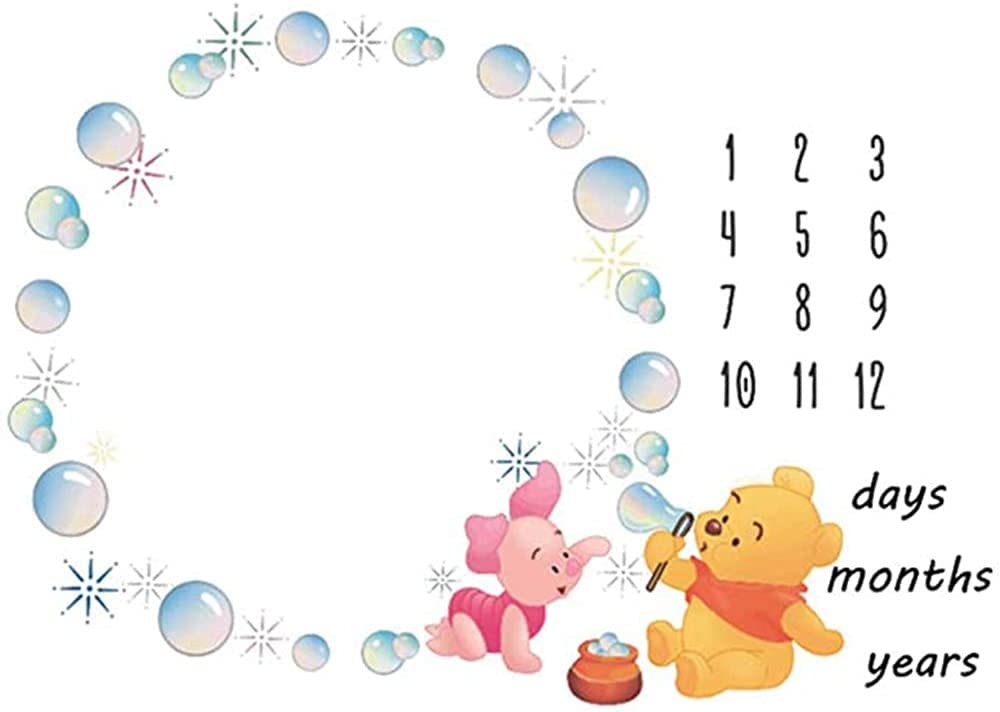 Baby Monthly Milestone Blanket Newborn Photo Props Shoots Backdrop Personalized Animal Yellow Bear Pink Elephant Blowing Bubbles Photography Growing Infants Toddlers Soft Fleece Swaddle Blanket