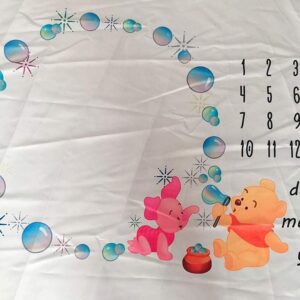 Baby Monthly Milestone Blanket Newborn Photo Props Shoots Backdrop Personalized Animal Yellow Bear Pink Elephant Blowing Bubbles Photography Growing Infants Toddlers Soft Fleece Swaddle Blanket