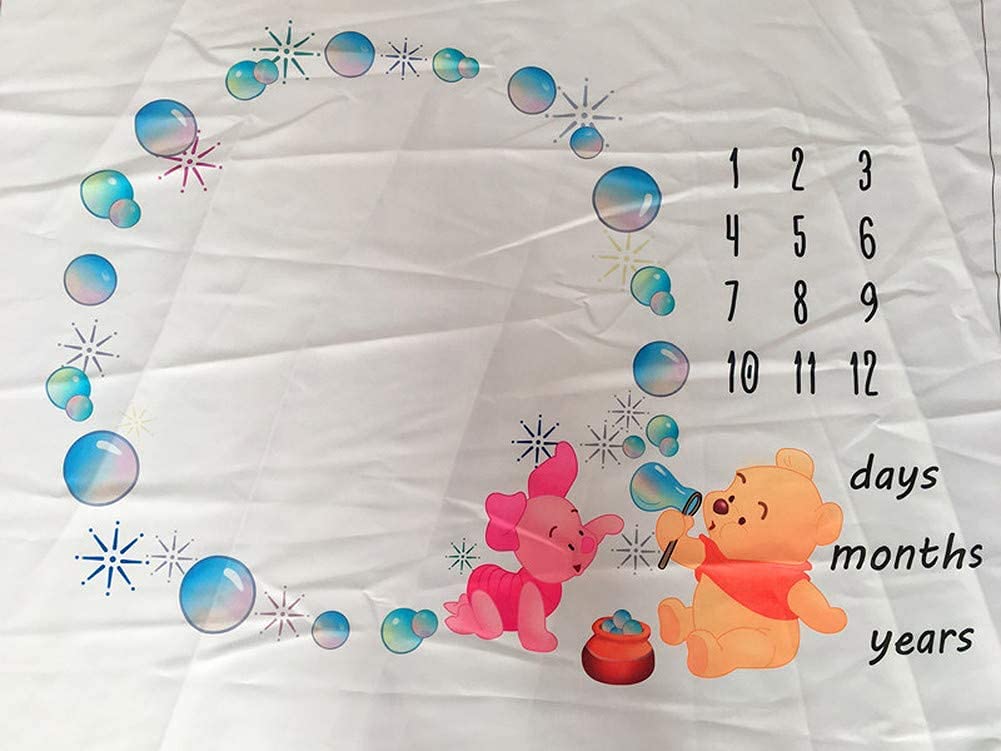 Baby Monthly Milestone Blanket Newborn Photo Props Shoots Backdrop Personalized Animal Yellow Bear Pink Elephant Blowing Bubbles Photography Growing Infants Toddlers Soft Fleece Swaddle Blanket