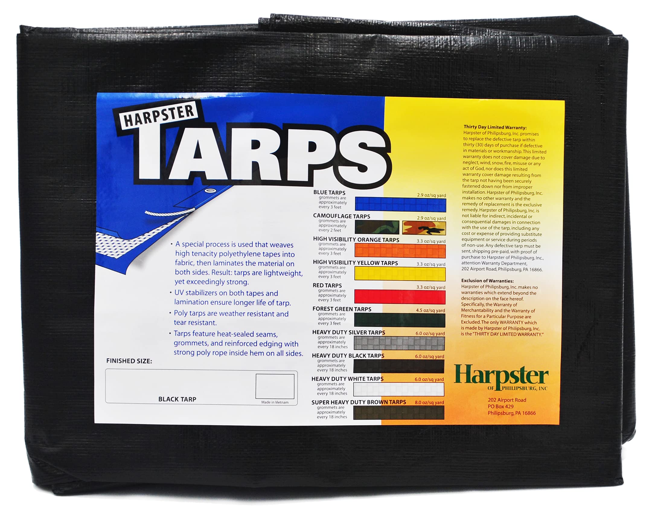 10 Ft. X 30 Ft. Heavy Duty 6 Oz. Black Poly Tarp 11-12 Mil Thick