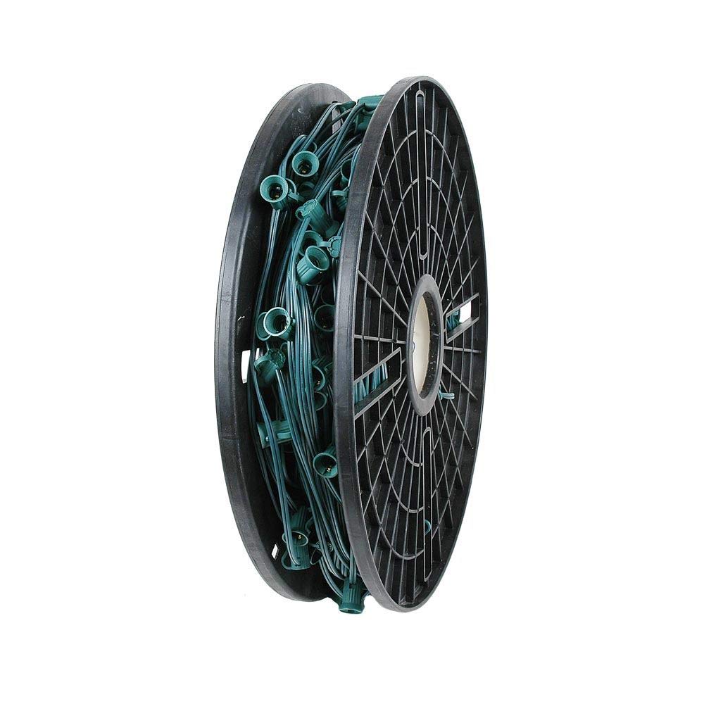 Novelty Lights 250 Foot C7 Christmas Stringer Bulk Reel, Green Wire, 6" Spacing, Candelabra Base (C7/E12), SPT-1 8 AMP Wire