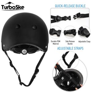 TurboSke Skateboard Helmet, BMX Helmet, Multi-Sport Helmet, Bike Helmet for Kids, Youth, Men, Women (Black, S/M (20.5"-22.8"))