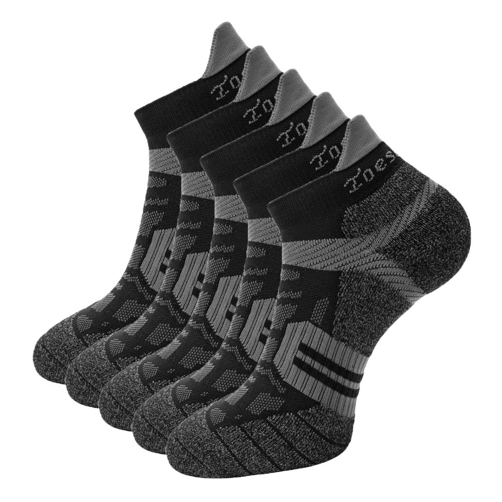 Toes&Feet Men's 5-Pack Black Anti Odor Quick-Dry Cushioned Low-Cut Compression(20-30mmHg) Running Socks, Size L