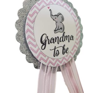 Grandma to Be Pin Elephant Baby Shower Pin for nona to wear, Pink & Gray, It's a Girl Baby Sprinkle