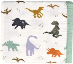 little jump dinosaur muslin blanket baby quilt - silky soft and breathable crib blanket for daycare - large 47" x 47" - 2 layers toddler summer blankets for boys (dinosaur)
