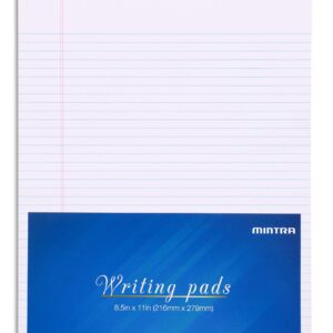 Mintra Office Legal Pads - ((BASIC WHITE 6pk, 8.5in x 11in, NARROW RULED)) - 50 Sheets per Notepad, Micro perforated Writing Pad, Notebook Paper for School, College, Office, Business