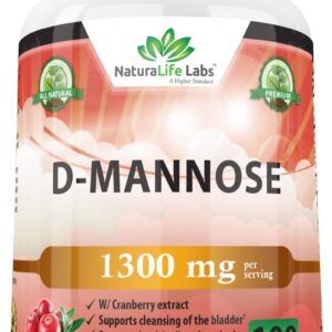 D-Mannose 1,300 mg with Cranberry Extract Fast-Acting, Flush Impurities, Natural Urinary Tract Health- 100 Veggie Capsules