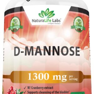 D-Mannose 1,300 mg with Cranberry Extract Fast-Acting, Flush Impurities, Natural Urinary Tract Health- 100 Veggie Capsules